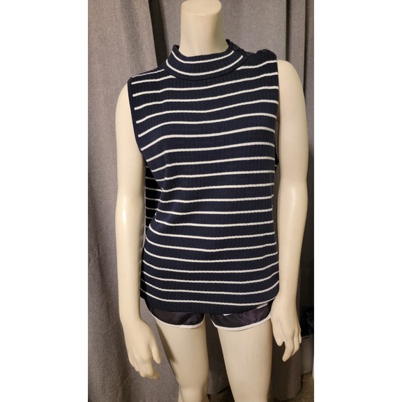 NWT Talbots Navy Blue White Striped Nautical Classic Sleeveless Top Size PXL - Picture 5 of 10